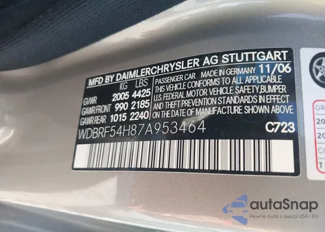 2007 Mercedes-Benz C 280 Luxury z USA, uszkodzony, nr VIN WDBRF54H87A953464